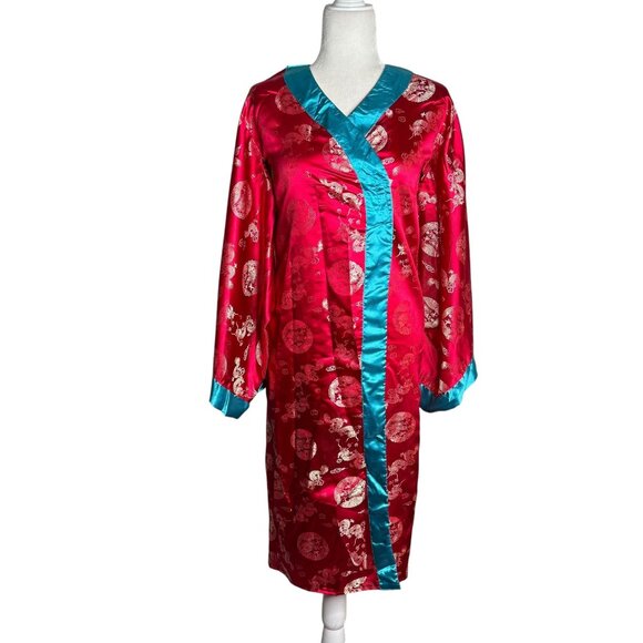 Vintage 90s Storybook Heirlooms Kimono Small Red Satin Dragon Long Sleeves - Picture 1 of 8